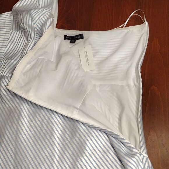 NWT Banana Republic One Shoulder Blue/White Stripe Satin Fit & Flare Dress, 12 - Picture 5 of 10